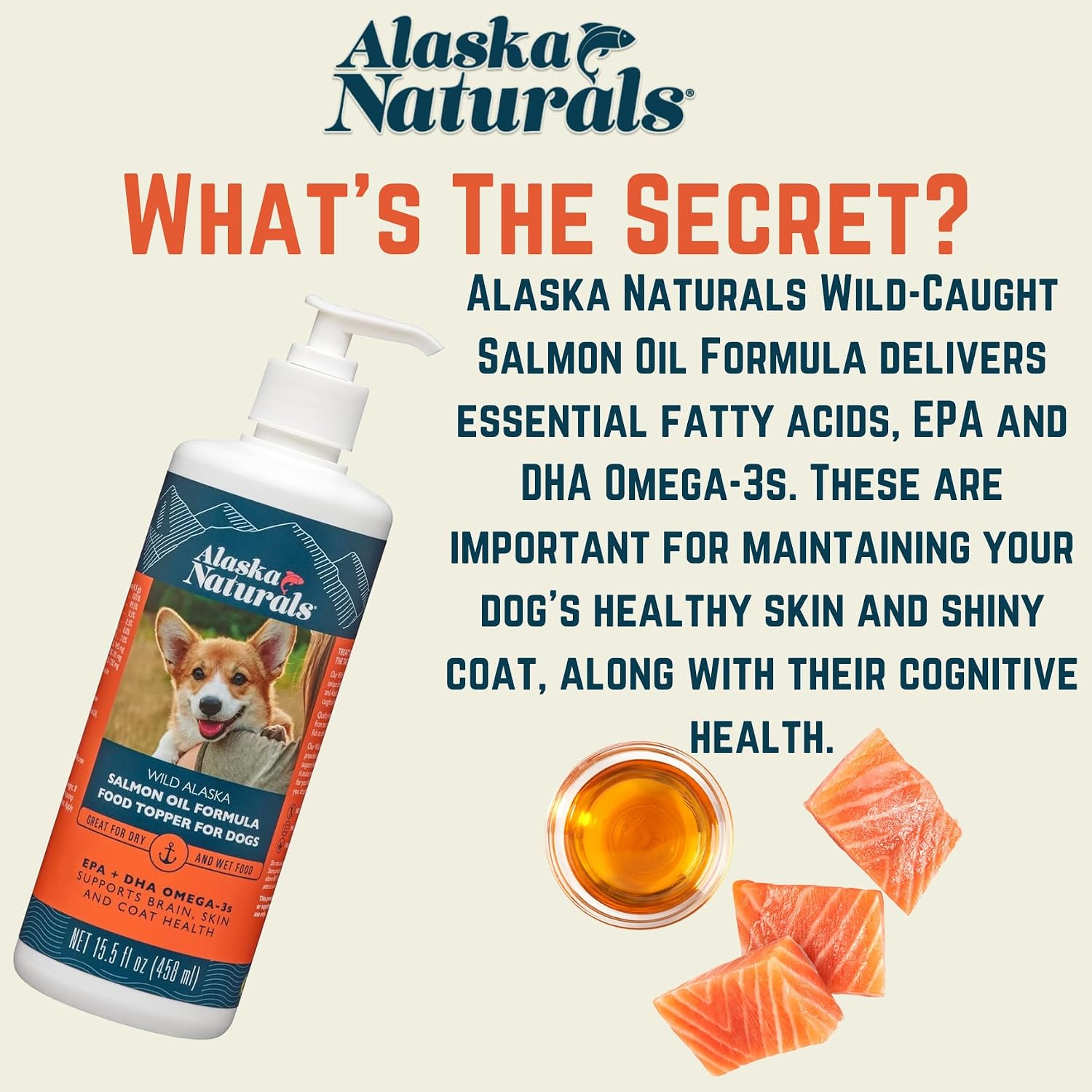 Alaska Naturals Aceite de Salmón Salvaje de Alaska para Perros - Suplemento de Omega 3 EPA DHA - 8 oz con Bomba