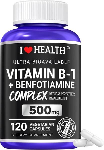 Vitamin B1 500mg con Benfotiamina 20mg, 120 – 500 mg de tiamina (como mononitrato): forma clásica hidrosoluble de – Image 1