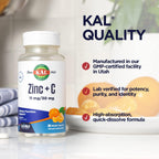KAL Zinc Plus C – Vitamina C y Zinc de disolución instantánea, 90 comprimidos sabor mandarina