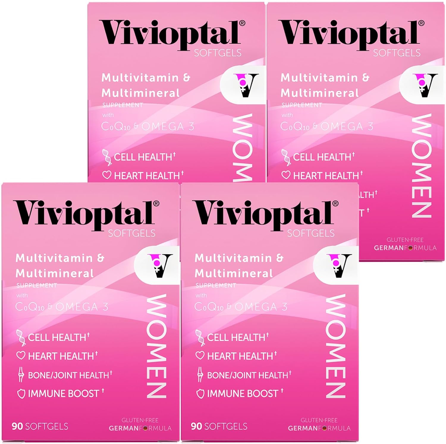 Vivioptal Women, 90 Cápsulas (Suministro para 1 Año), CoQ10 y Omega-3, Multivitamínico y Multimineral, Sin Gluten, Fórmula Alemana
