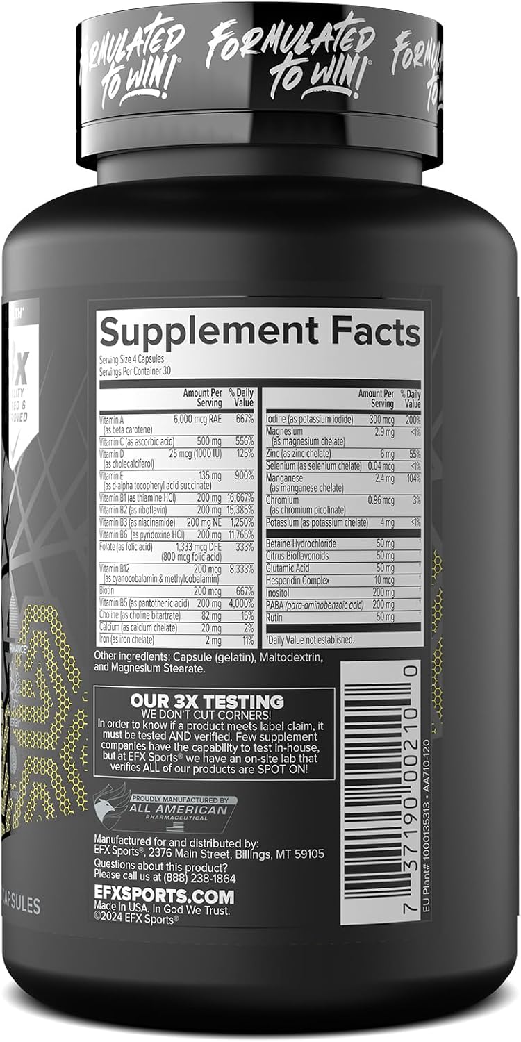 EFX Sports Vita Drive | Multivitamínico para Atletas | Complejo de Vitaminas, Minerales, Micronutrientes y Antioxidantes | 30 Servicios, 120 Cápsulas