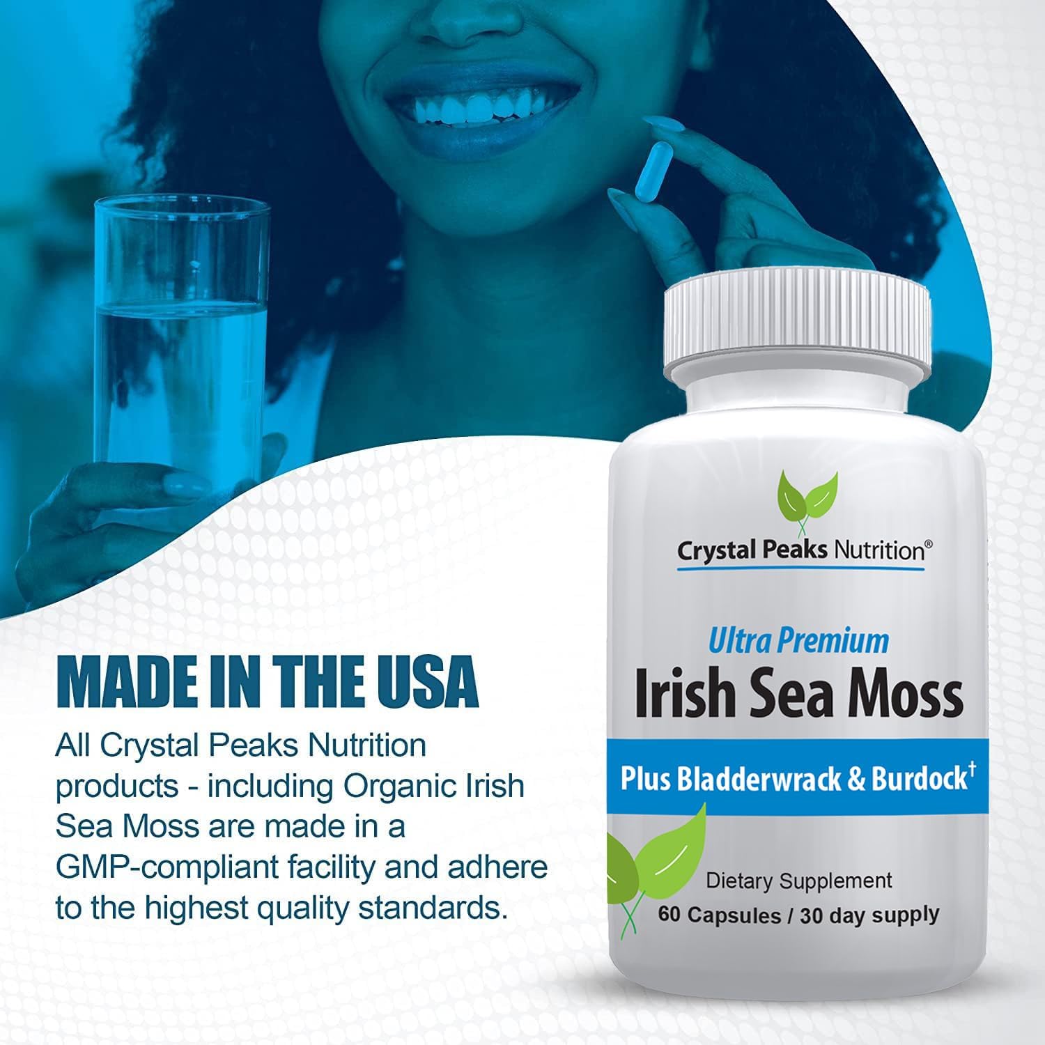 Suplemento Orgánico de Musgo Irlandés con Bladderwrack y Bardana - 60 Cápsulas con BioPerine