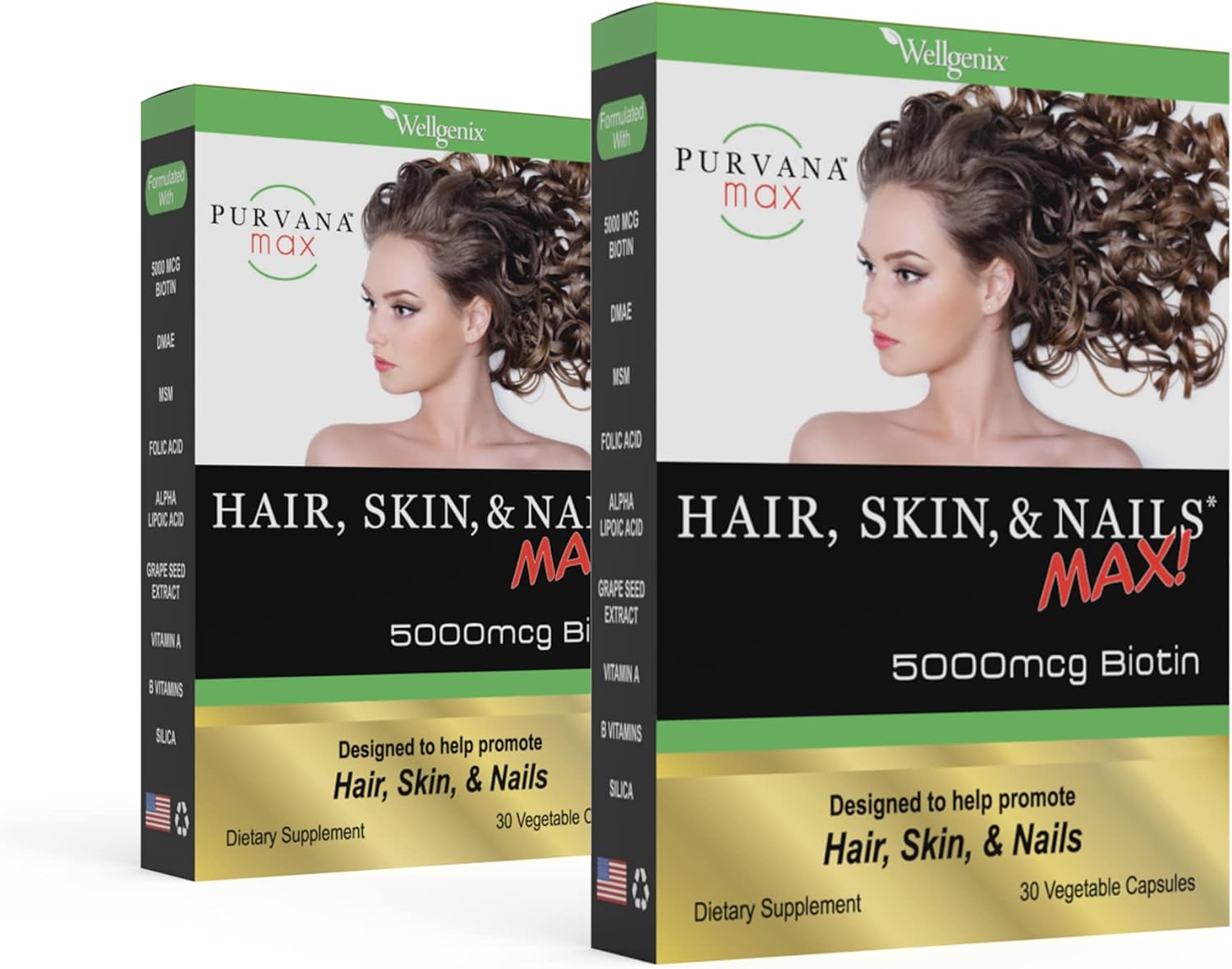 Wellgenix Purvana MAX – Biotina 5000mcg con MSM y Complejo B – 60 Cápsulas Veganas (Paquete de 2)
