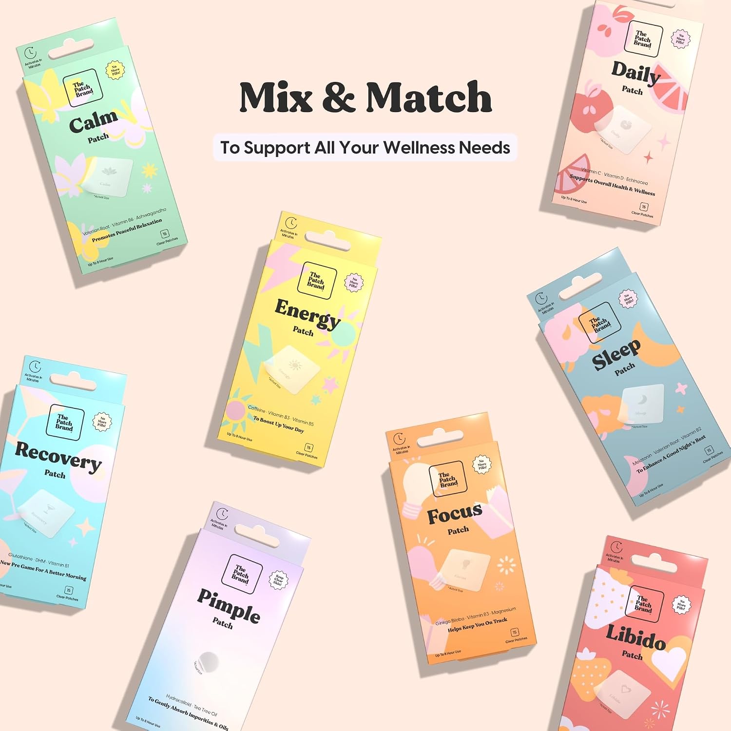 Parches de Bienestar Diario The Patch Brand con Vitamina C, Zinc, Vitamina D, Ginkgo Biloba y Equinácea