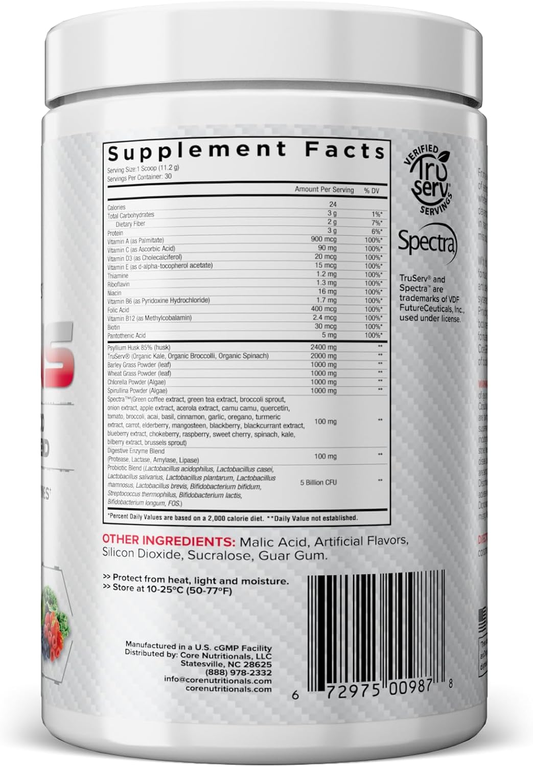 Core Nutritionals Greens - Mezcla de Superalimentos Verdes y Rojos con Probióticos y Enzimas Digestivas - 30 Raciones (Berry Bliss)