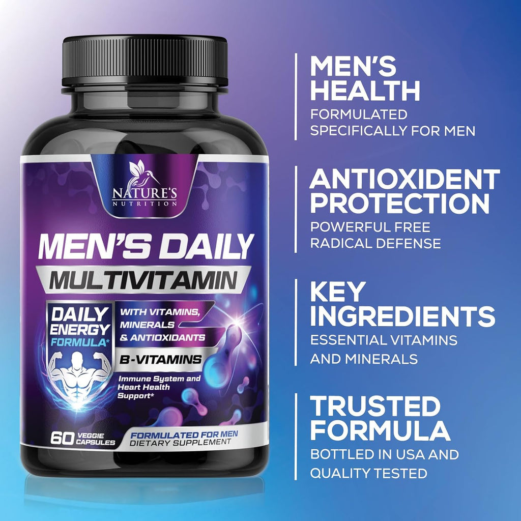 Multivitamínico para Hombres - Complejo Diario con Vitaminas A, C, D, E, B12, Zinc y Hierro - 60 Cápsulas