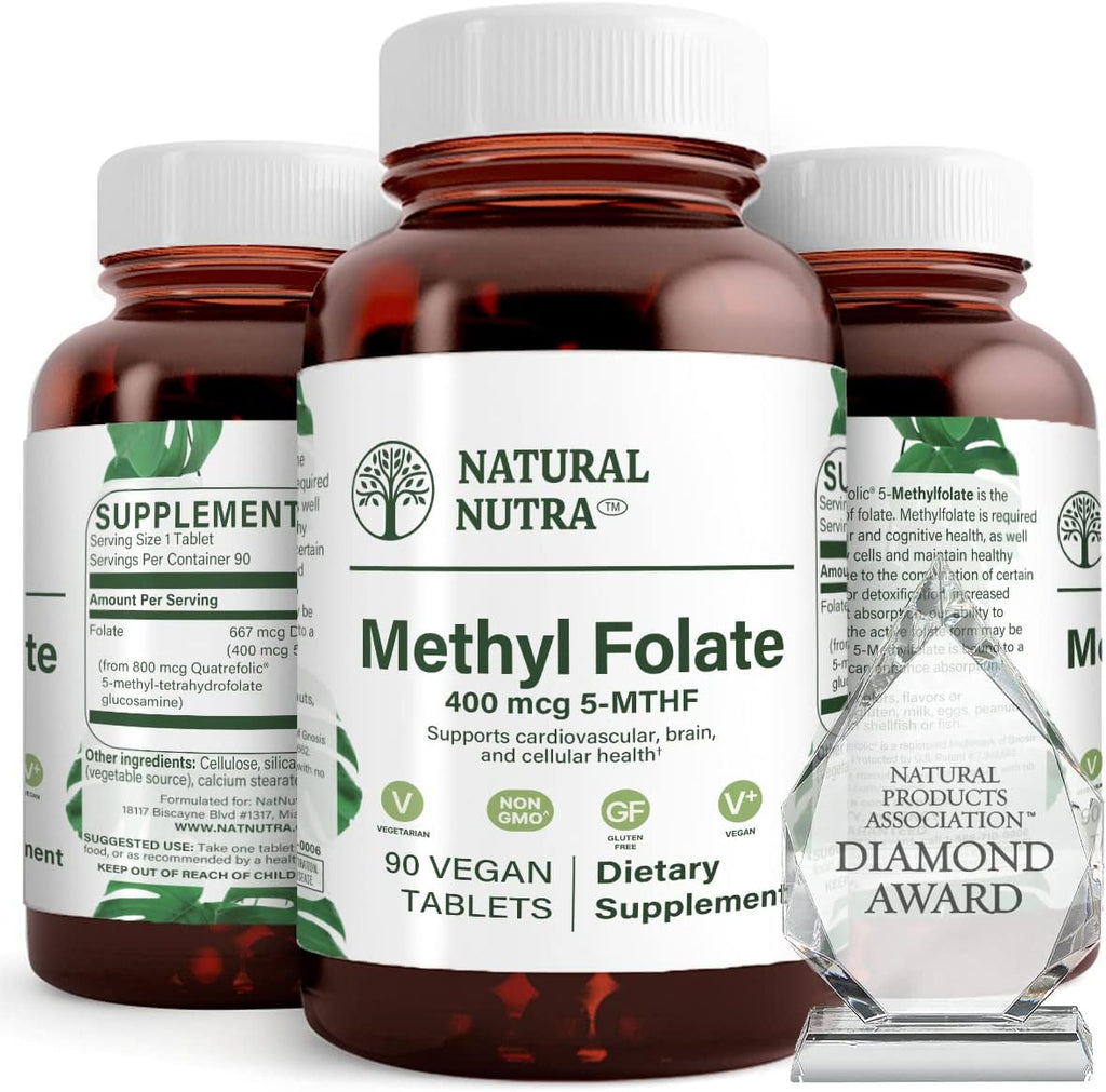 Natural Nutra Active Methyl Folate Supplement con Quatrefolic – 90 Comprimidos Veganos