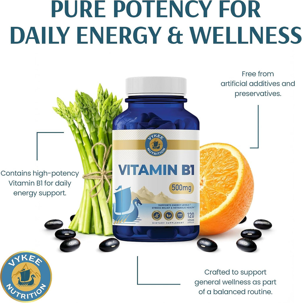 Vykee Nutrition Vitamina B1 (Tiamina) Cápsulas – 500 mg, 120 unidades