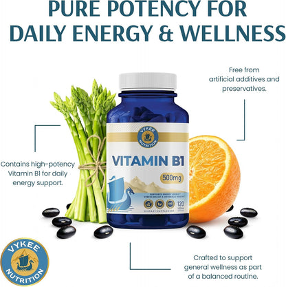 Vykee Nutrition Vitamina B1 (Tiamina) Cápsulas – 500 mg, 120 unidades – Image 7