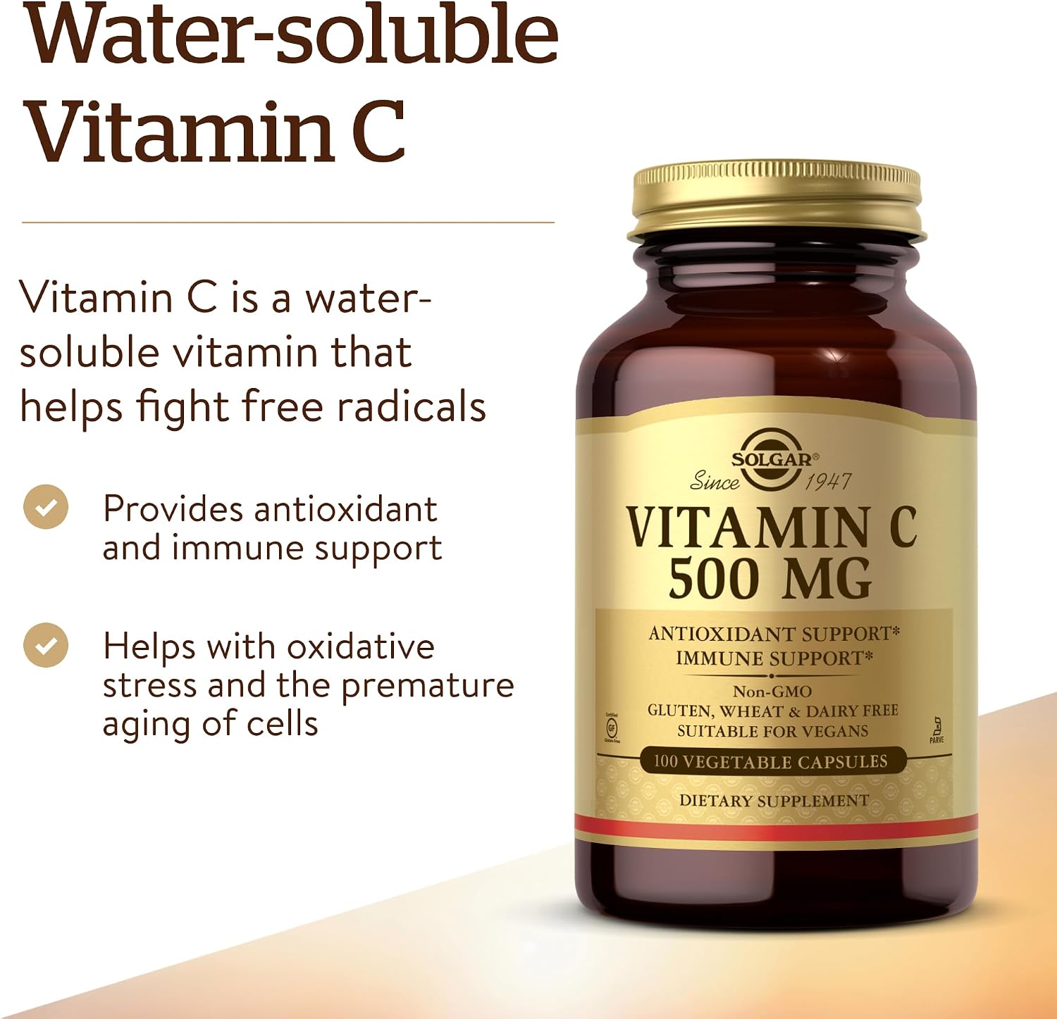 Solgar Vitamina C 500 mg, 100 Cápsulas Vegetales - Apoyo Inmunológico y Antioxidante