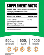 BulkSupplements.com Extracto de Shilajit en Polvo - Suplemento de Ácido Fúlvico - Sin Gluten, 500mg por Ración, 500g
