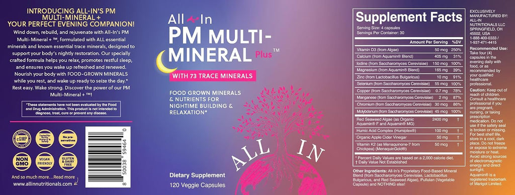 All In Nutritionals PM Multi-Mineral+ - Minerales Integrales para la Noche, Vegano