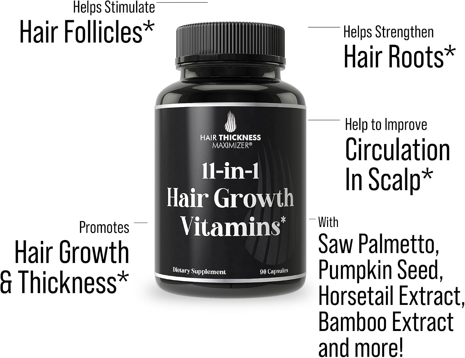 Hair Thickness Maximizer - Vitaminas Veganas 11 en 1 para Cabello, con 5000mcg de Biotina, Zinc y Semilla de Calabaza