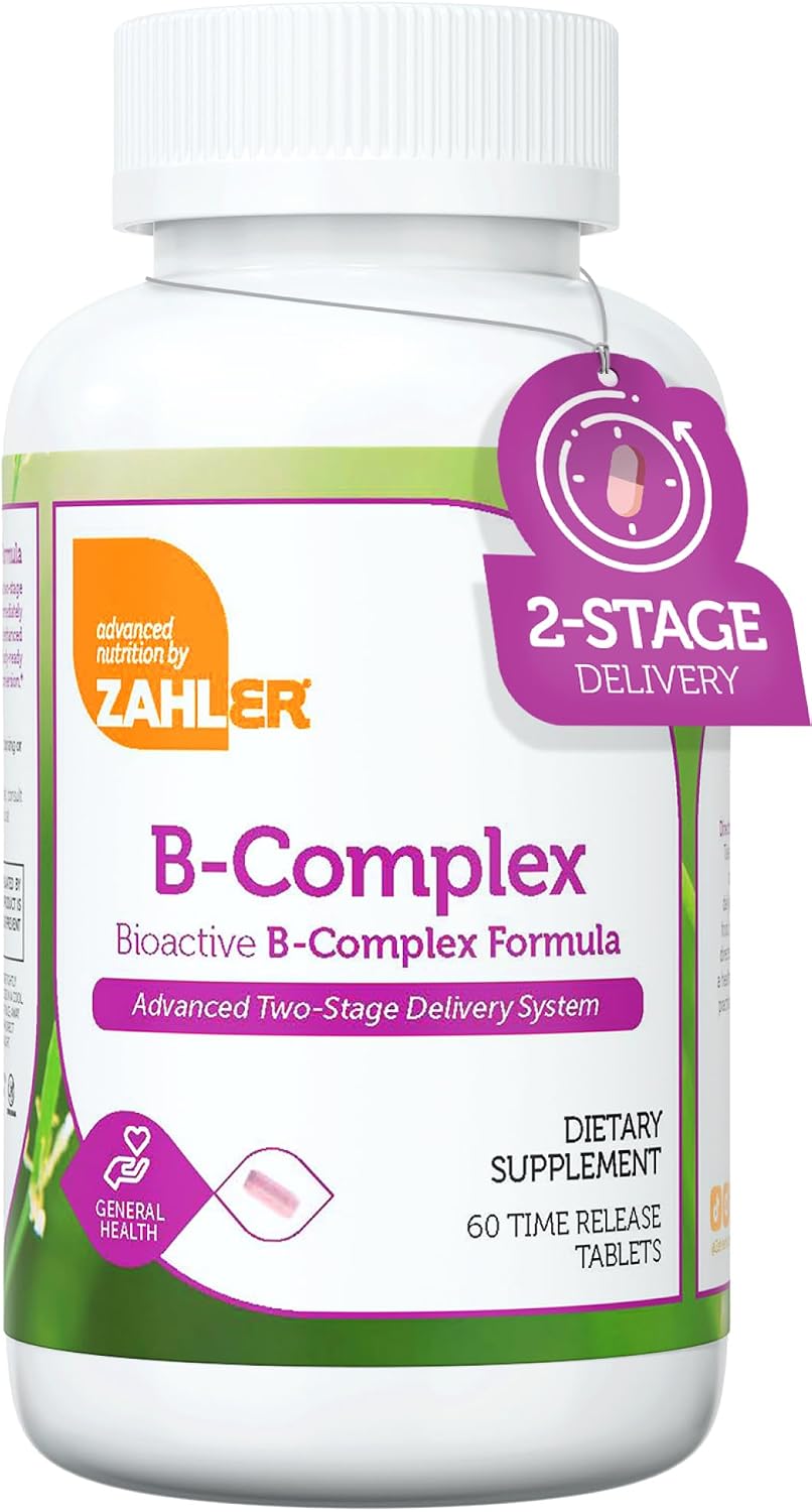 Zahler Complejo B - Vitaminas B1 B2 B3 B5 B6 B7 B9 B12 - Sistema de Liberación Avanzada en 2 Etapas - Sin Gluten Kosher No OGM (60 Comprimidos)