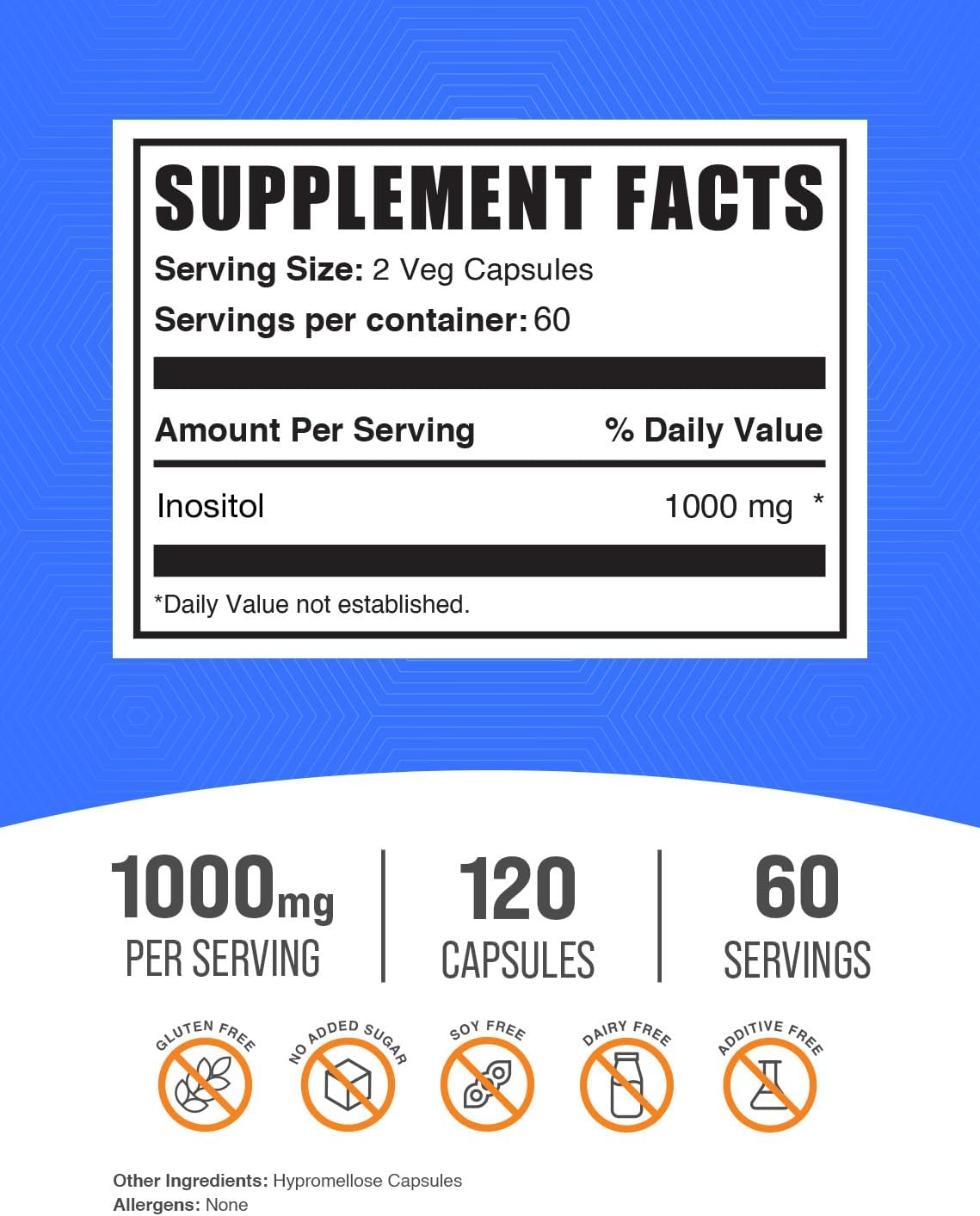 Inositol 1000mg Cápsulas - Vitamina B8 - 120 Cápsulas
