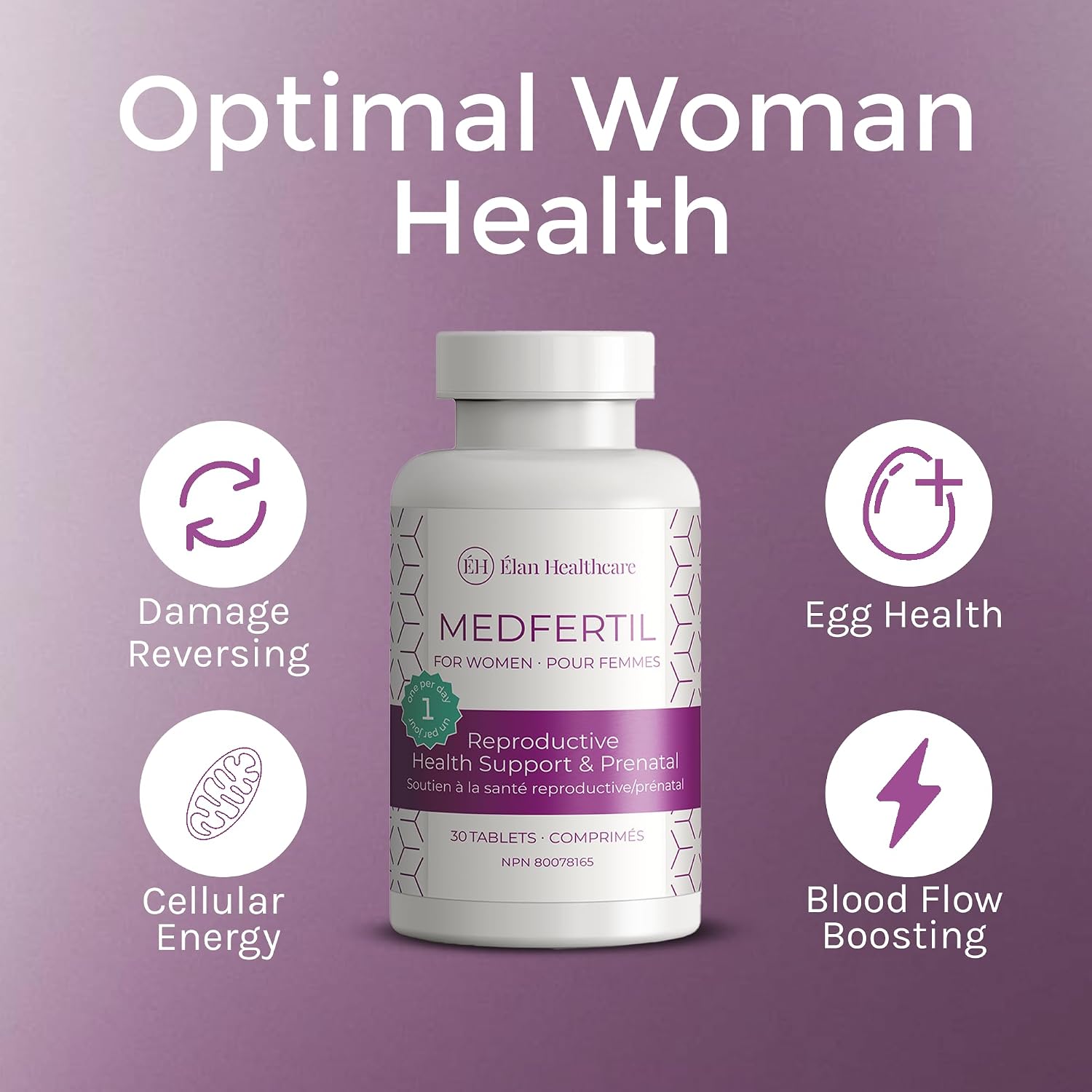 MedFertil Fertility Support, Vitaminas Prenatales con Hierro, Myo Inositol, Ácido Fólico, Yodo, Biotina y Vitaminas B, 30 Comprimidos (Suministro de 1 Mes)