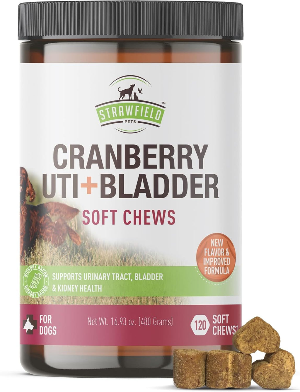 Strawfield Pets Cranberry Bladder & UTI Chews para Perros con D-Mannosa + Vitamina C - Snacks Blandos Sabor Bacon (120 unidades)