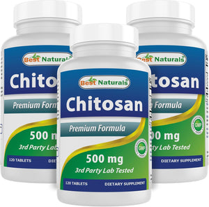 Best Naturals Quitosano 500 mg - 120 Comprimidos (Pack de 3) – Image 1