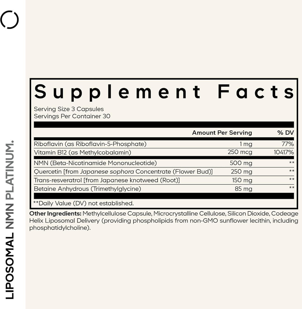 Codeage Liposomal NMN Platinum - 500 mg de NMN, Resveratrol y Quercetina