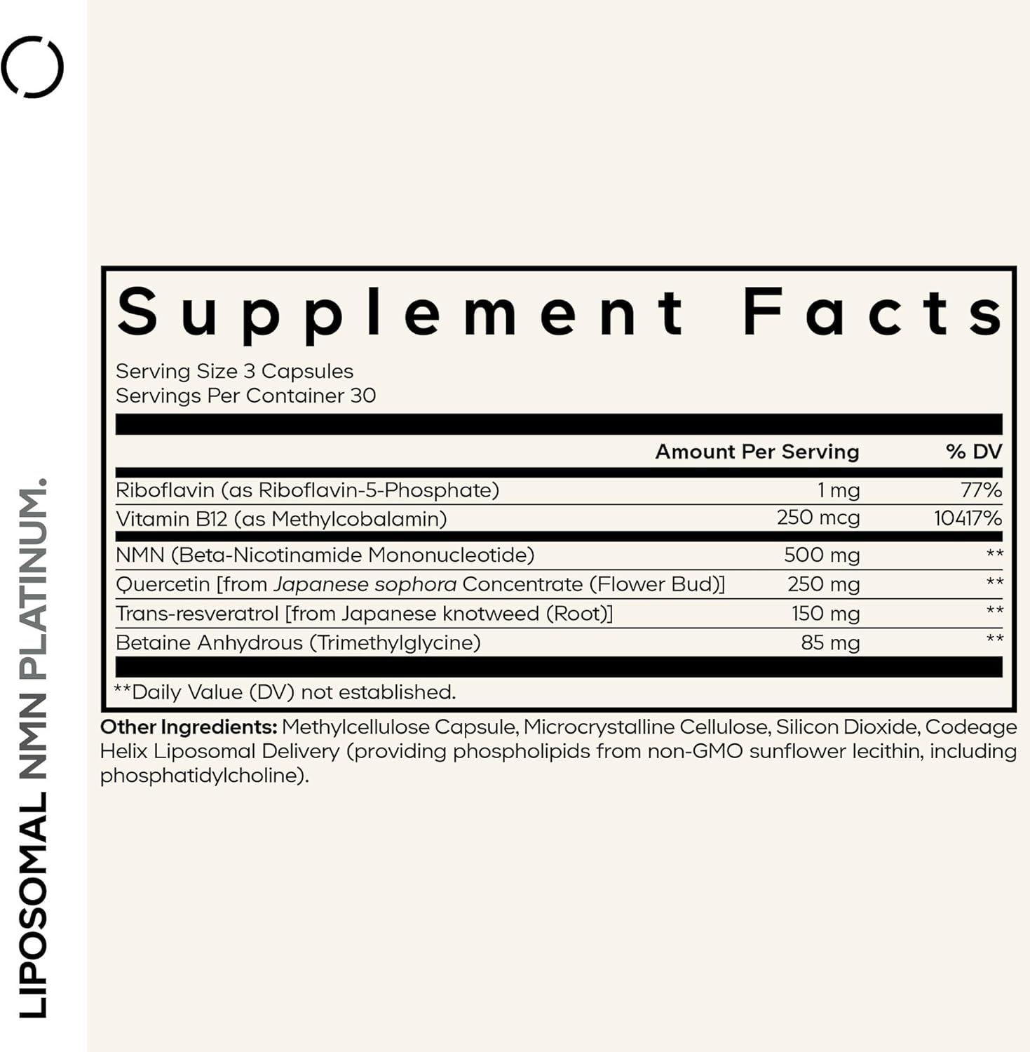 Codeage Liposomal NMN Platinum - 500 mg de NMN, Resveratrol y Quercetina