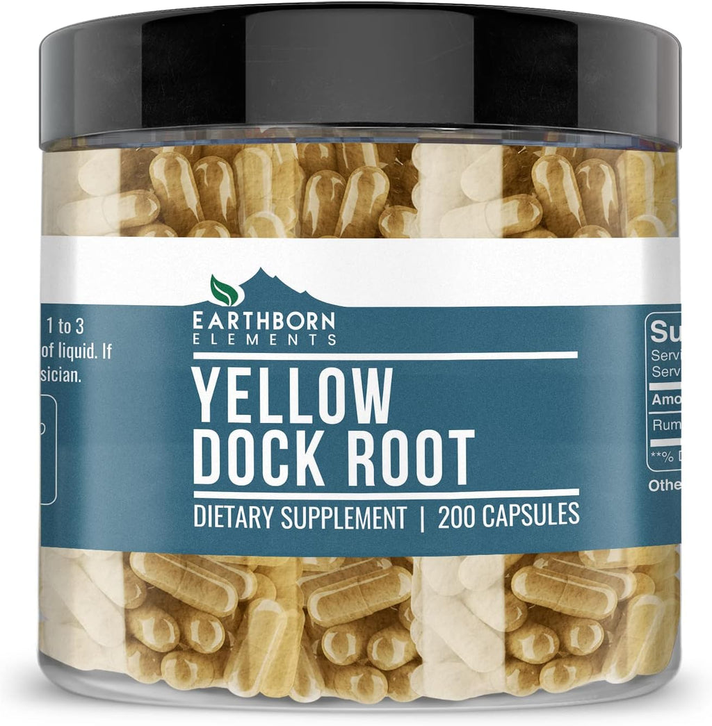 Earthborn Elements Yellow Dock Root 200 Cápsulas, Puro y sin Diluir, Sin Aditivos