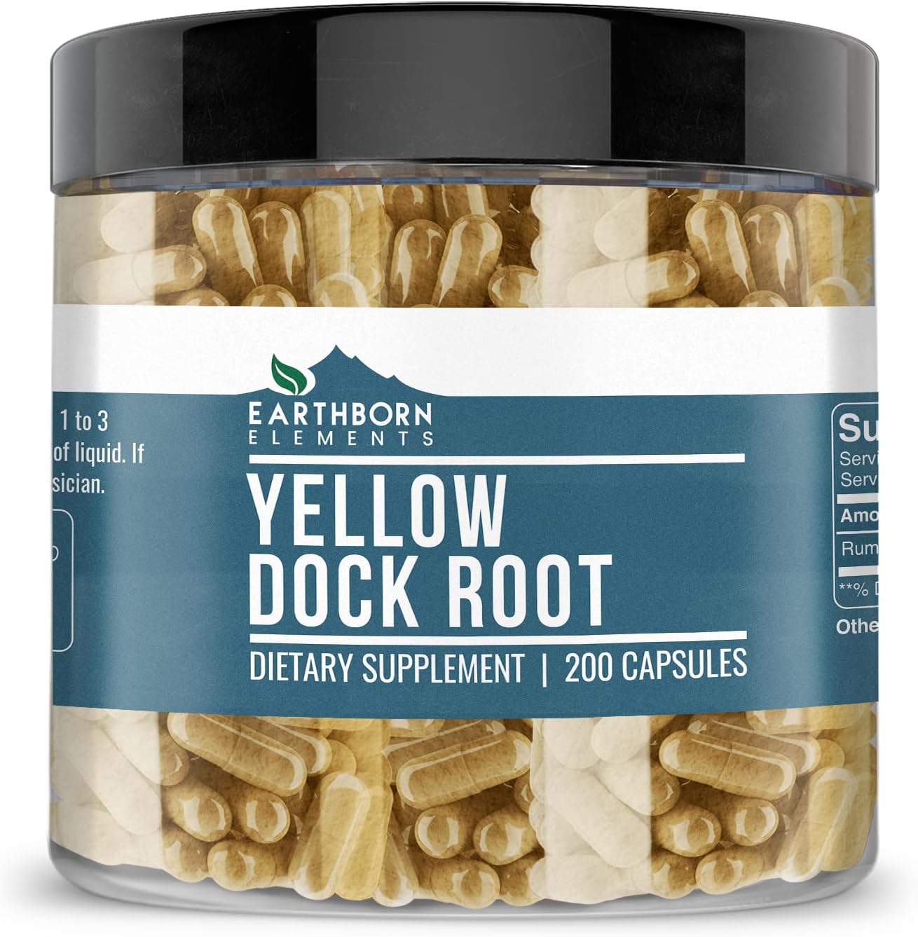 Earthborn Elements Yellow Dock Root 200 Cápsulas, Puro y sin Diluir, Sin Aditivos