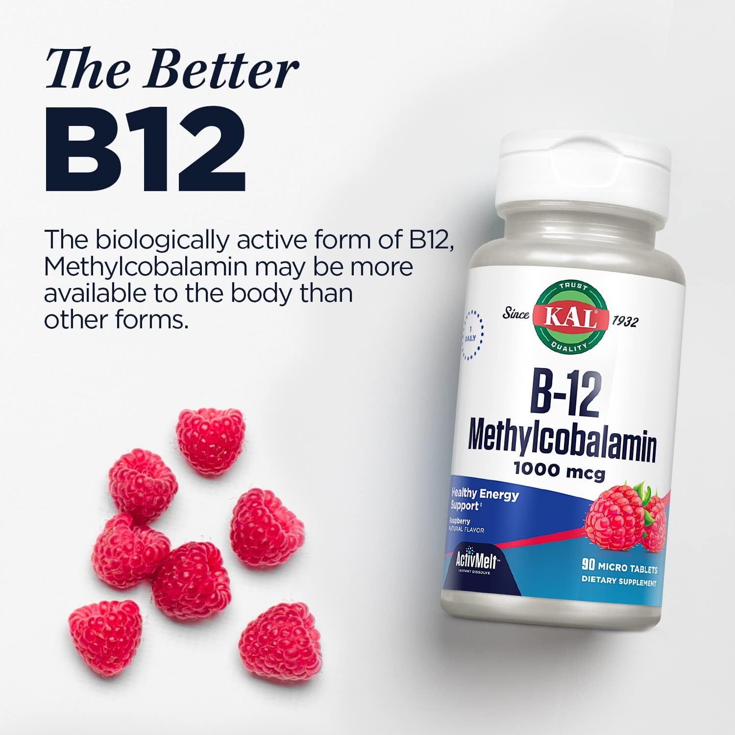 KAL Vitamina B12 Metilcobalamina 1000mcg - 120 Micro Comprimidos ActivMelt