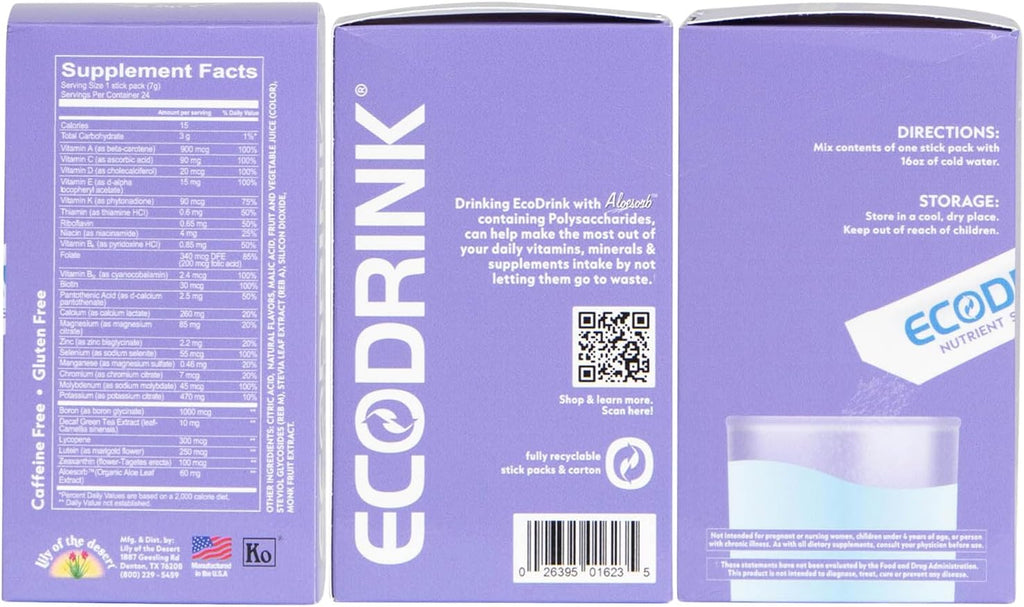 EcoDrink Multivitamínico con Aloe Vera y Electrolitos - 3 Sabores, 24 Sobres