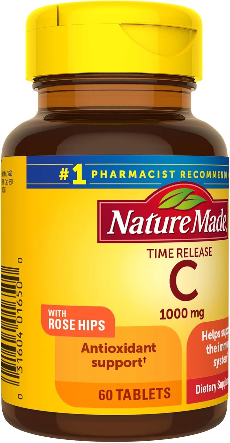 Nature Made Vitamin C 1000 mg Sustained Release Tablets with Rose Hips, 60 Count