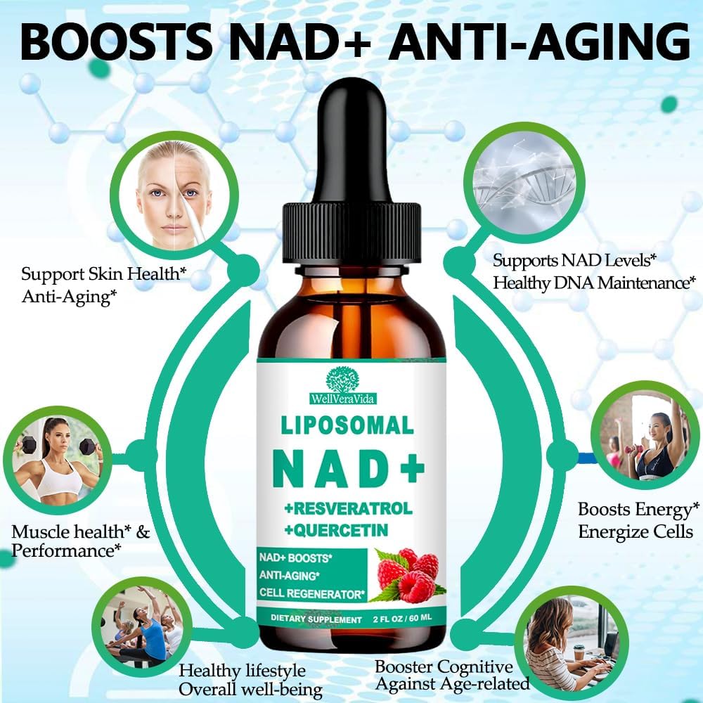 NAD Supplements for Women & Men, Liposomal NAD Nicotinamide Riboside Resveratrol 900mg, TMG, Quercetin, Vitamin B3, Organic Liquid NAD Resveratrol Supplement for Longevity, Energy, Anti-Aging, Focus - görsel 3