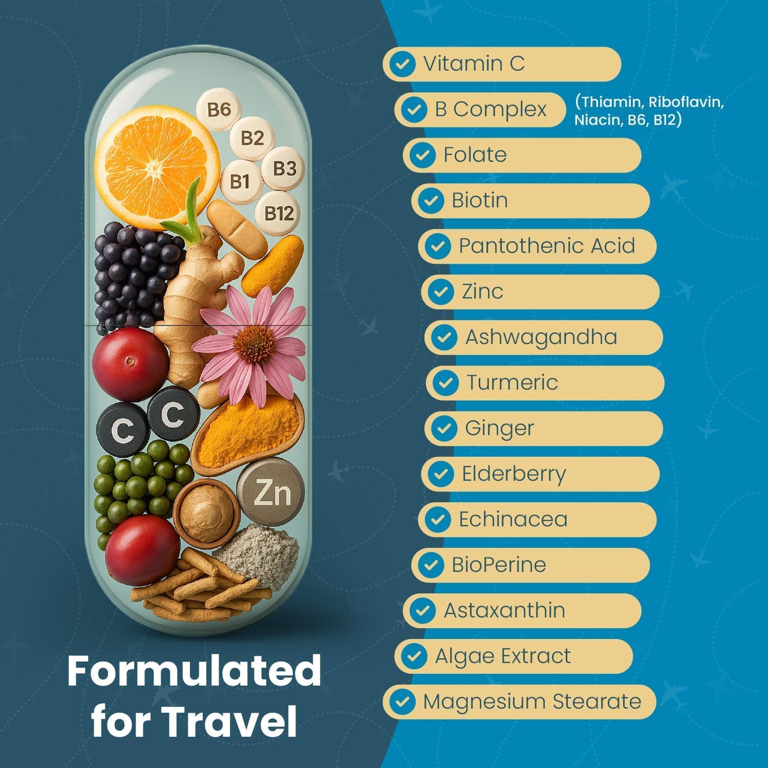 TravelVita Natural Travel Pills - Complemento para viajes (30 días)