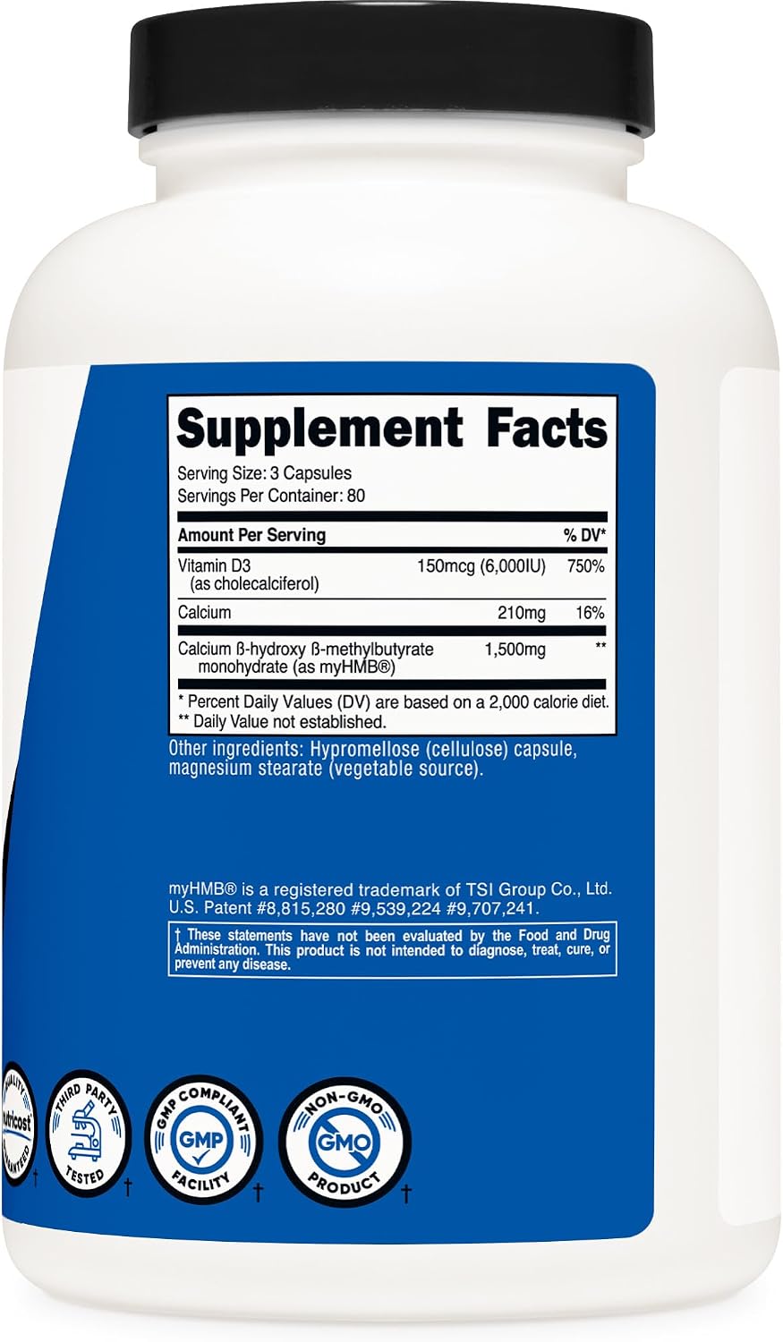 Nutricost HMB (1500 mg por dosis) y Vitamina D3 (6000 UI) - 240 Cápsulas (80 dosis)