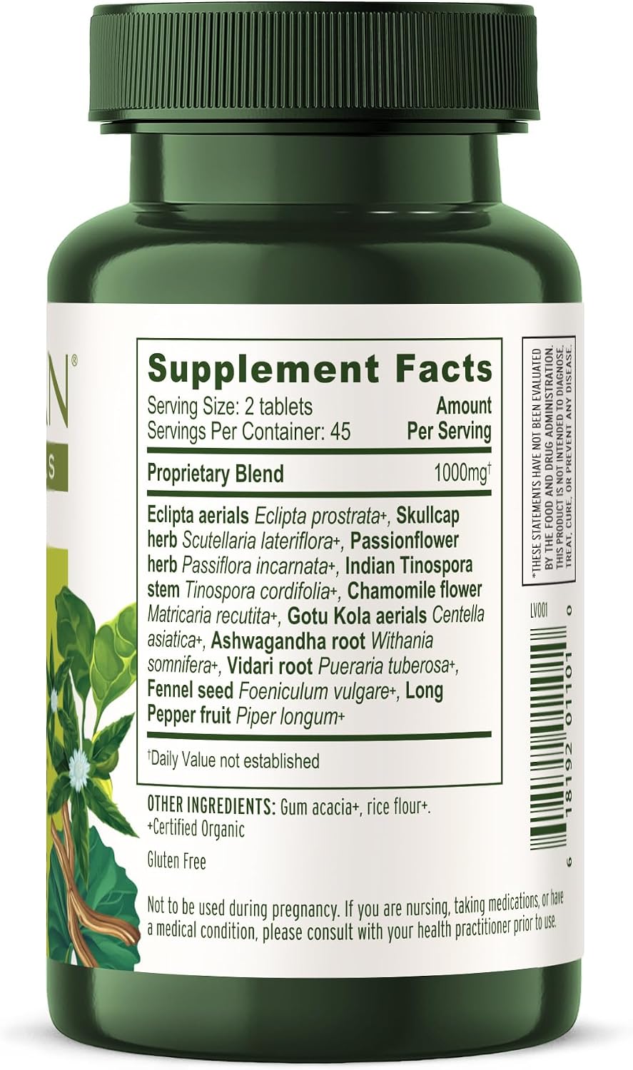 Banyan Botanicals Organic Tranquil Mind – 90 Comprimidos – Suplemento para el Sistema Nervioso y Relajación Física