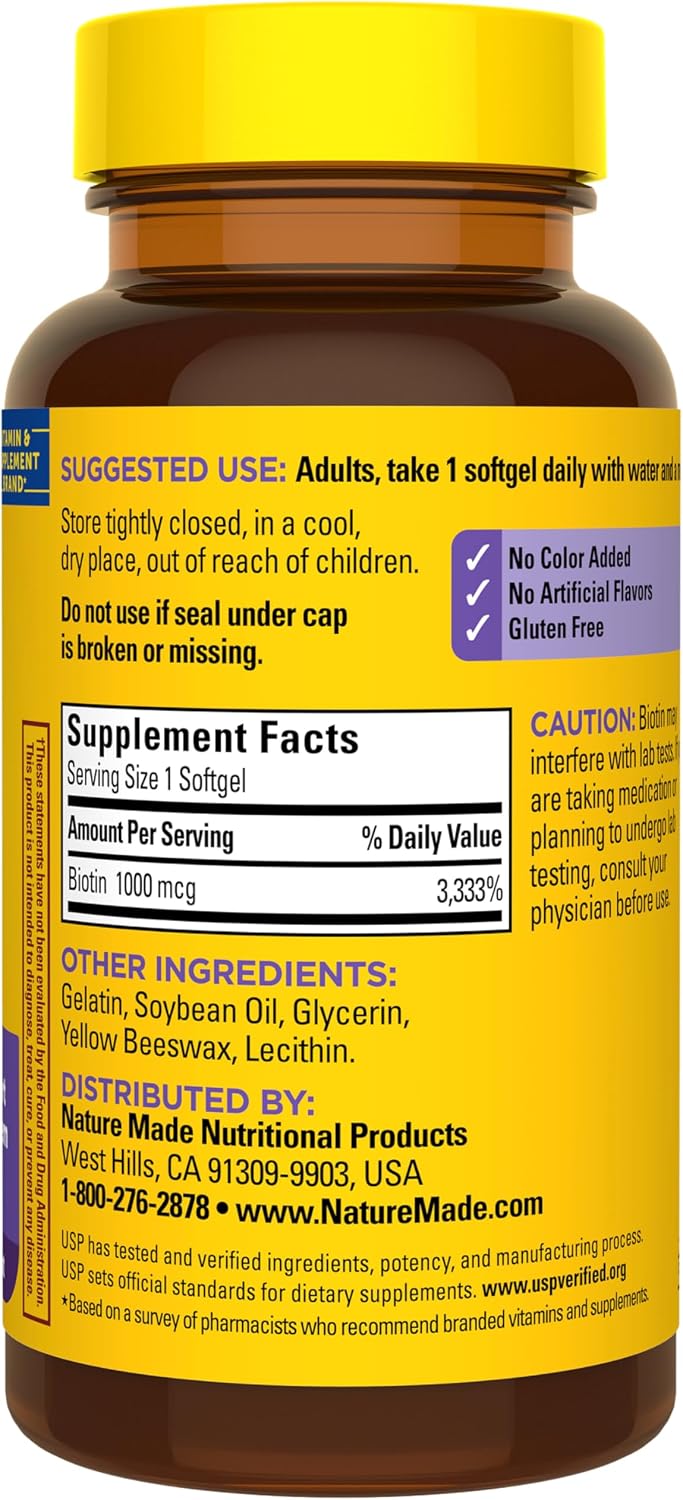 Nature Made Biotina 1000 mcg, 120 Cápsulas Blandas - Complemento Alimenticio