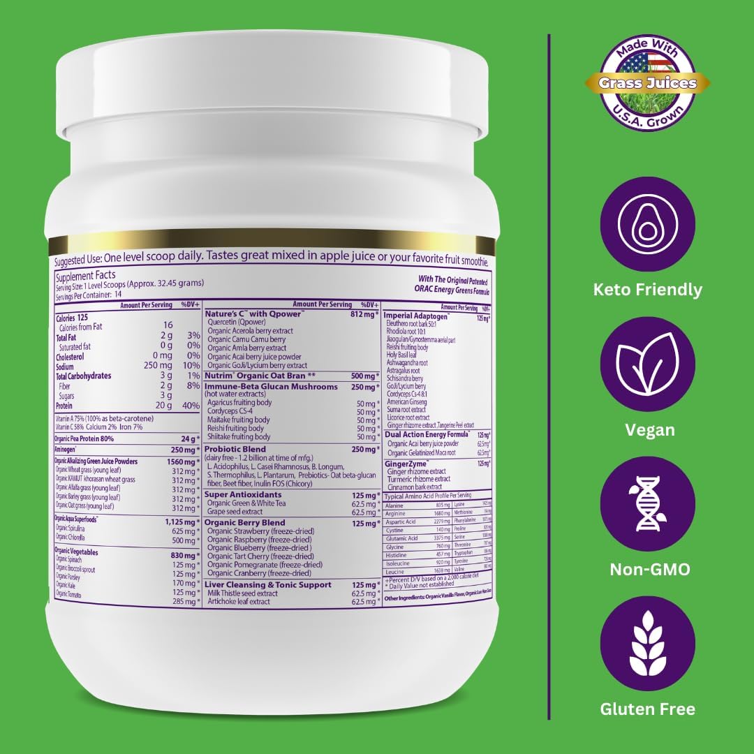 Paradise Herbs ORAC Energy Proteínas y Verduras en Polvo - Vainilla, 14 raciones