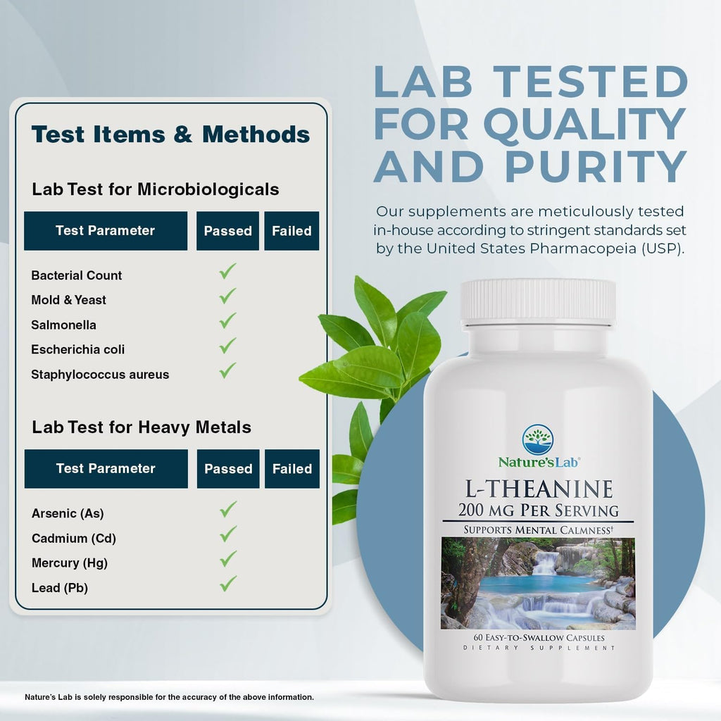 Nature's Lab L-Teanina, 200 mg - 60 Cápsulas