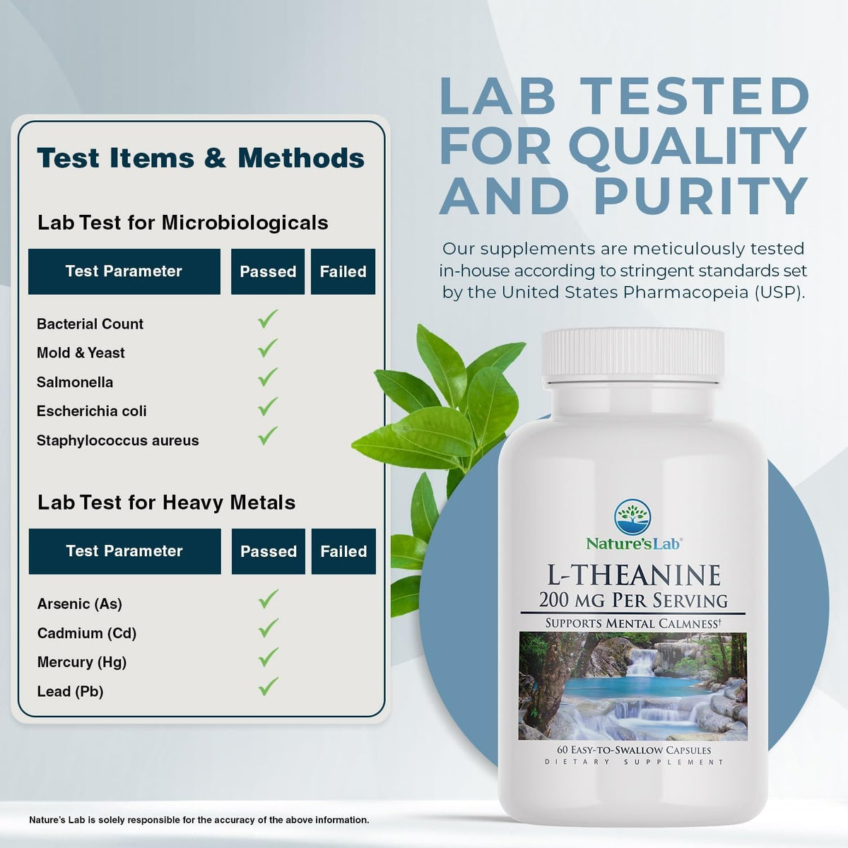 Nature's Lab L-Teanina, 200 mg - 60 Cápsulas – Probado en laboratorio: Cada lote se somete a pruebas exhaustivas – Image 3
