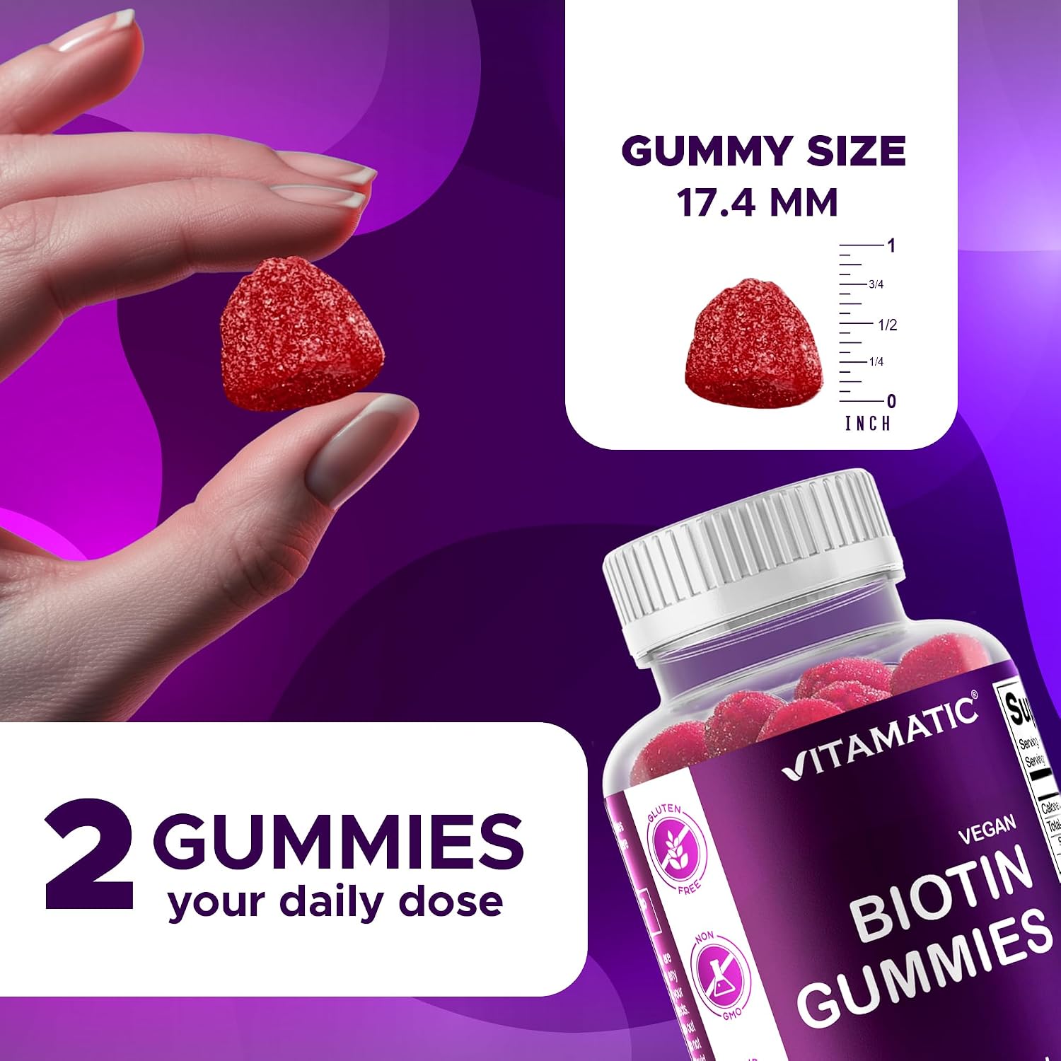 Vitamatic Biotin Gummies 10.000 mcg – Gominolas veganas de biotina – 60 unidades