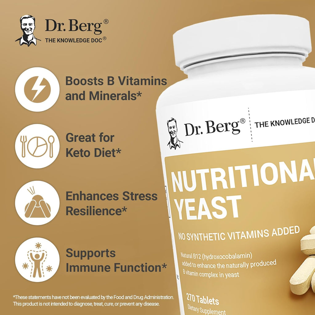 Dr. Berg Nutritionals Comprimidos de Levadura Nutricional con Vitamina B12 – Complejo B Completo – Sabor Vainilla Orgánica – 270 Comprimidos Veganos