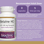 Bioclinic Naturals Betaine HCL con Fenogreco 60 Cápsulas Vegetales