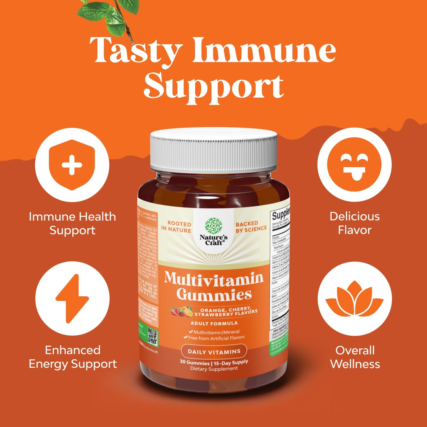 Gominolas Multivitamínicas para Adultos - Vitamina D, A, C, E, B12, Zinc y Biotina - Natures Craft
