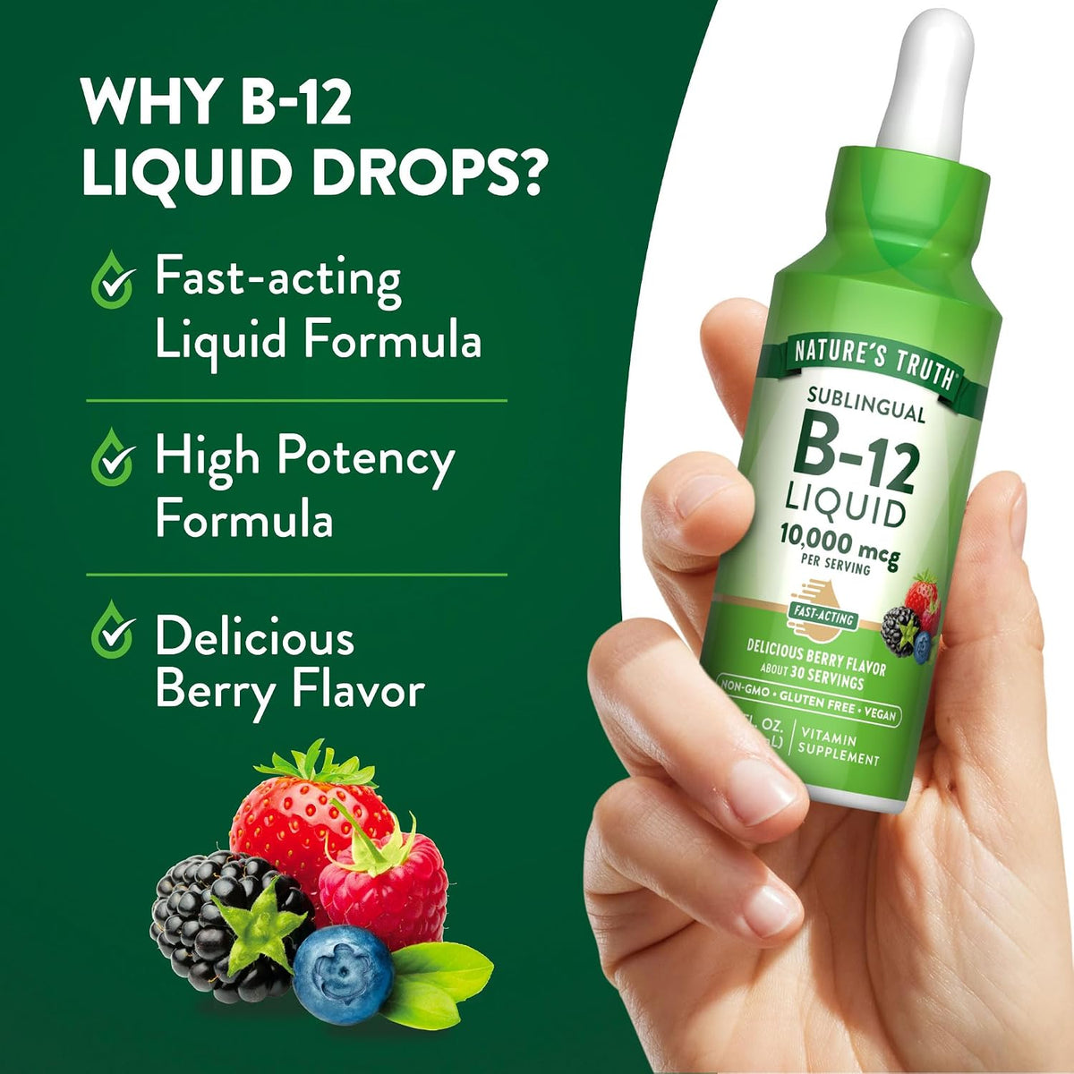 Nature's Truth B12 Sublingual Drops 10.000 – Formación de glóbulos rojos: La B12 contribuye a la formación normal – Image 3