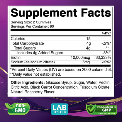 Vitabod Gominolas de Biotina 10,000 mcg – – La biotina contribuye al funcionamiento normal del sistema nervioso. – Image 2