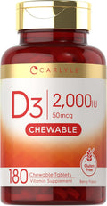 Carlyle Vitamina D3 Masticable 2000 UI (50 mcg) - 180 Comprimidos - Sabor Bayas - Vegetariano y Sin Gluten