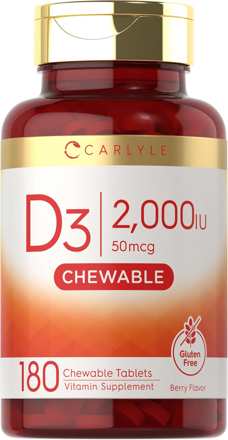 Carlyle Vitamina D3 Masticable 2000 UI (50 mcg) - 180 Comprimidos - Sabor Bayas - Vegetariano y Sin Gluten