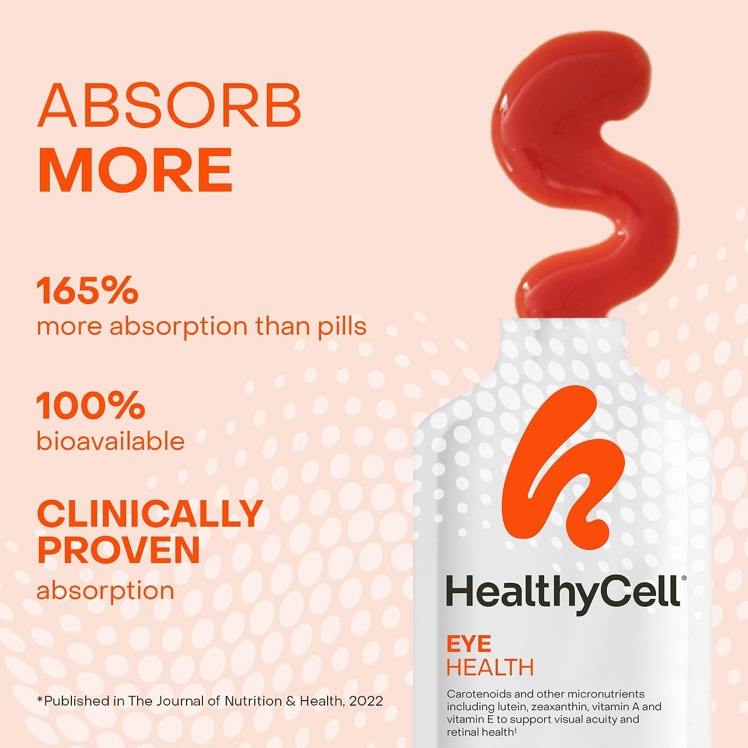 Healthycell Eye Health - Suplemento Líquido Diario para la Visión con Luteína, Zeaxantina, Astaxantina y Betacaroteno - 30 Gel Packs