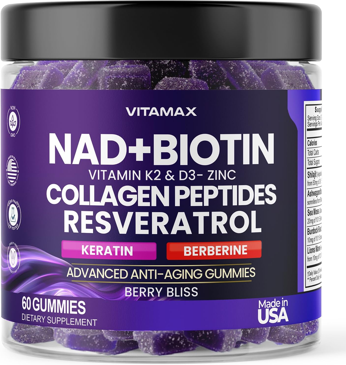 Vitamax Gominolas Antiedad NAD+ Resveratrol Berberina Biotina