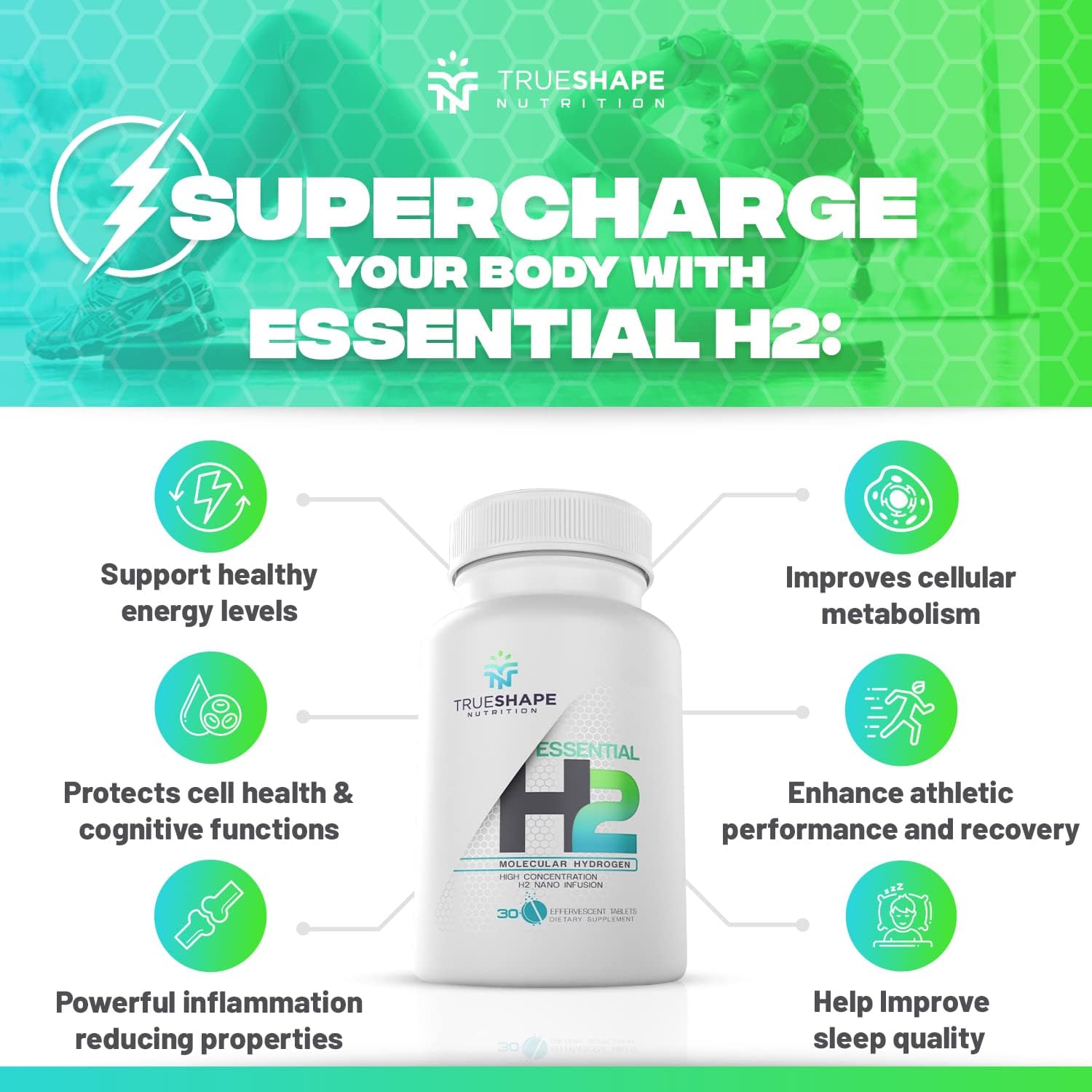 Essential H2 Tabletas Efervescentes de Hidrógeno Molecular para Agua (Sin Sabor, 30 Servicios)