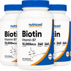 Nutricost Biotin (Vitamina B7) 10.000 mcg (10 mg), 120 Cápsulas - Vegano, Sin Gluten, No-GMO