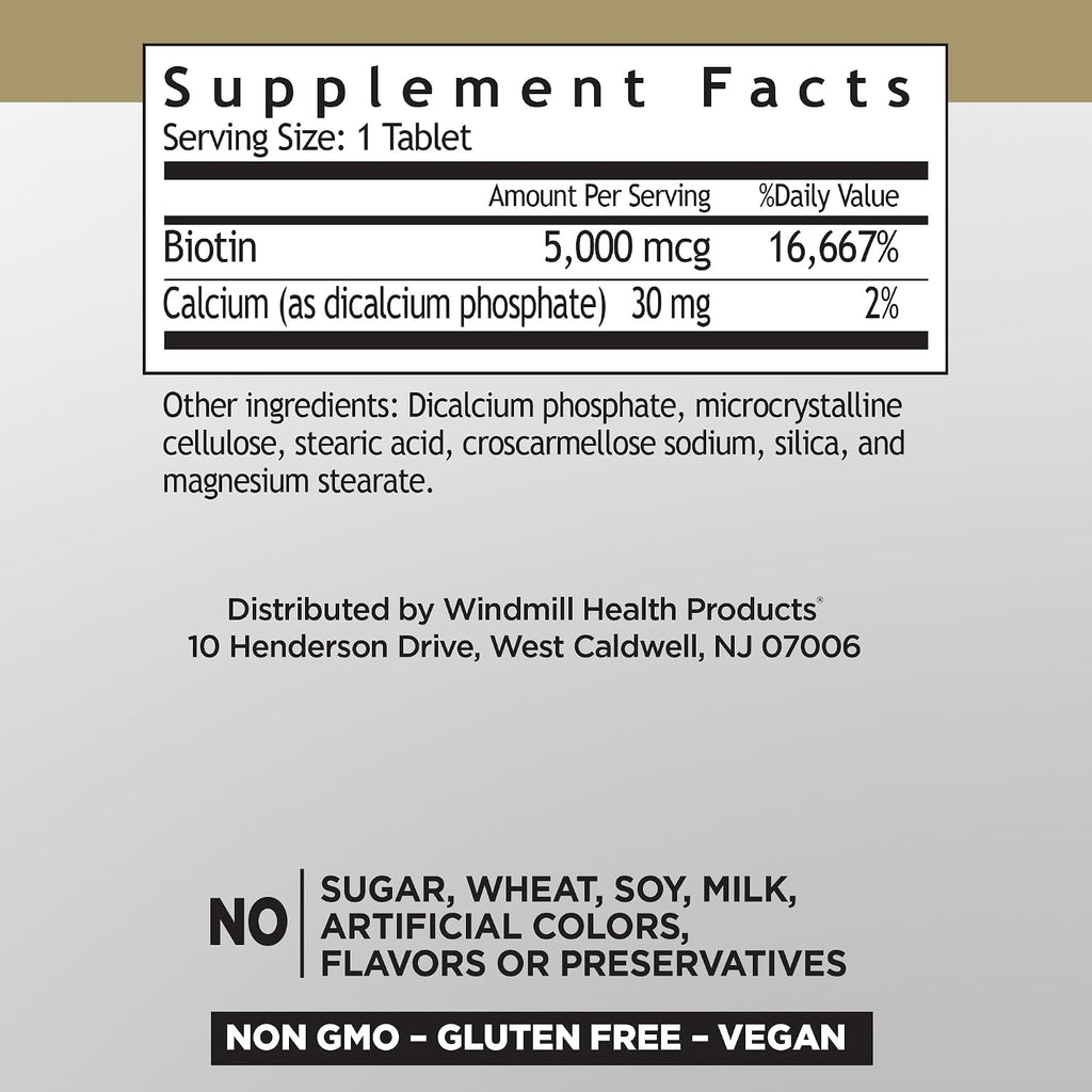 Windmill Vitaminas Naturales Biotina 5000 mcg, 60 Cápsulas